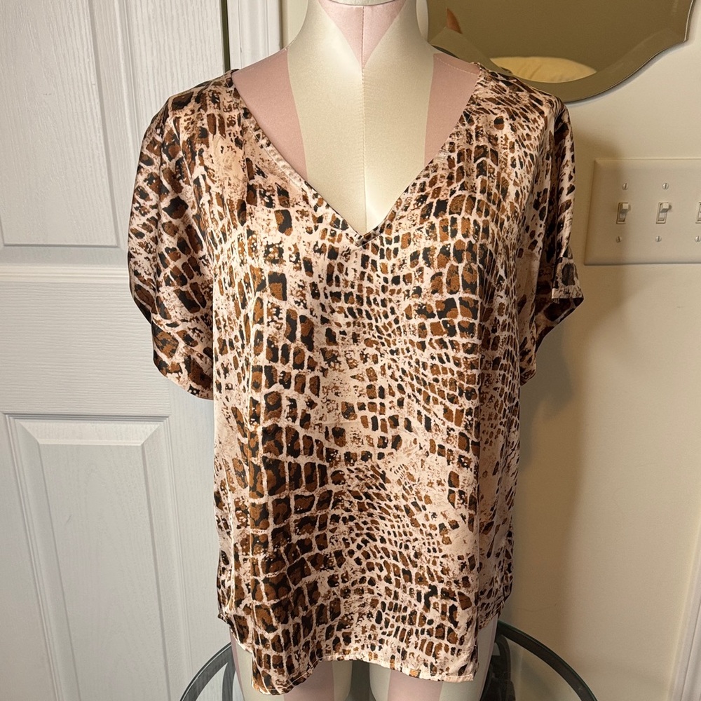 Andree Brown Animal Print Blouse